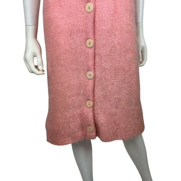 Vintage 60s Sweater Dress Womens Medium Pink Mohair Button Down Sleeveless Shift - Picture 5 of 10